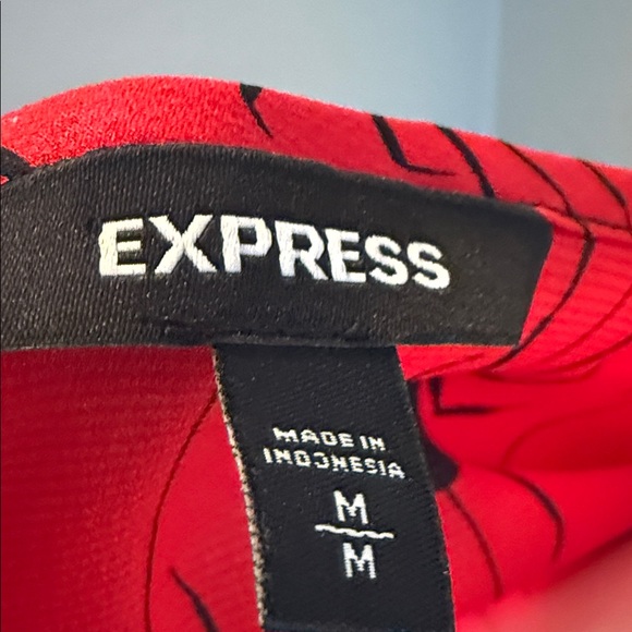 Express Red and Black Spider Print V-Neck Blouse - Picture 2 of 6